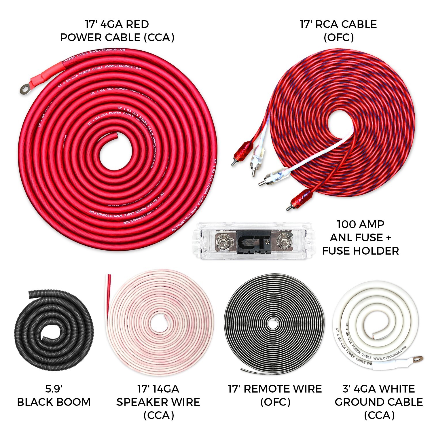 CT Sounds 4 Gauge 1500 Watt CCA Amp Wiring Kit (AMPKIT-4GA-PRO)
