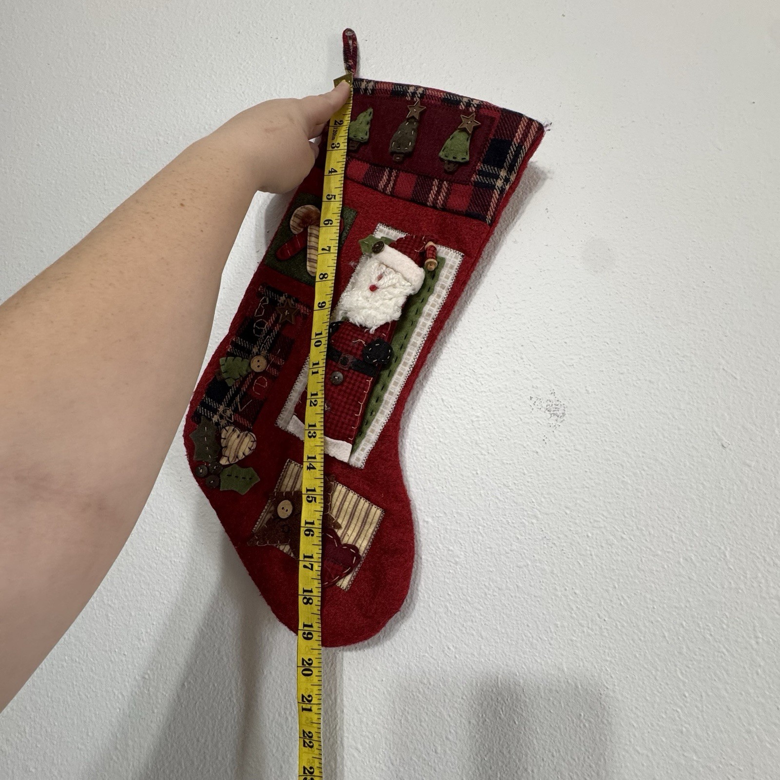 Plush 3D Folk Art Primitive Patchwork Christmas Stocking Set Of 2