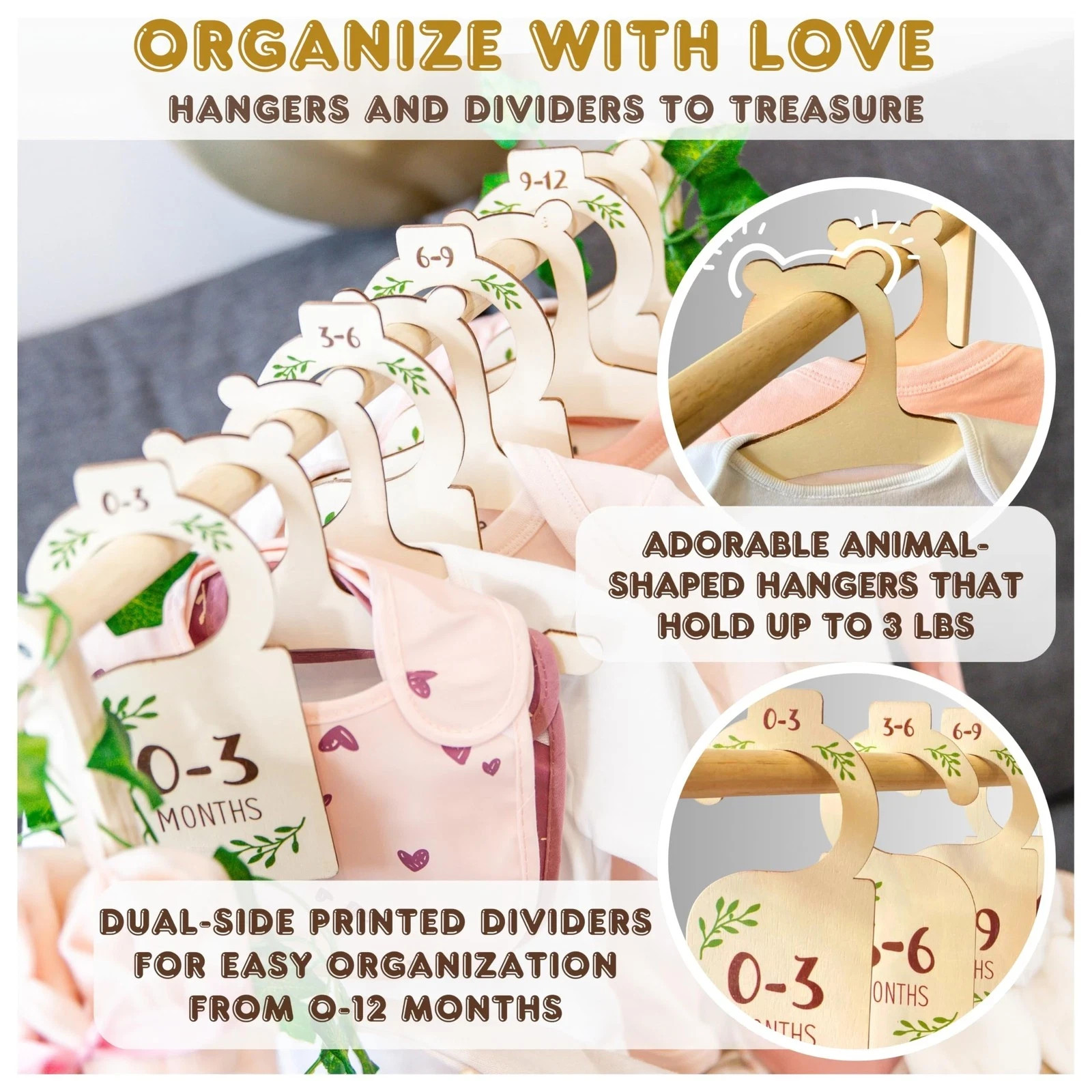 Kit Wooden Baby Shower Crate Closet Gift with Hangers, Large