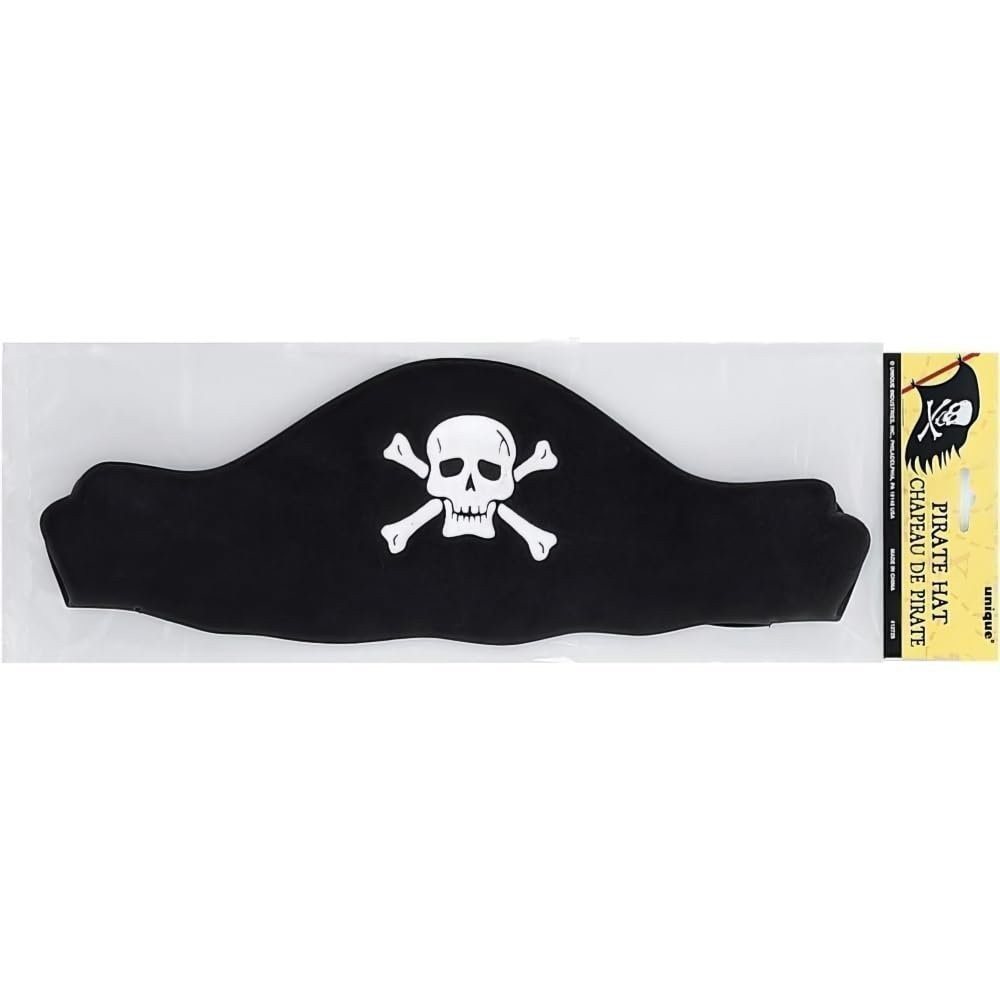 Black Pirate Hat Flat Foam - One Size Fits Most (Pack Of 1) - Ideal For Costume