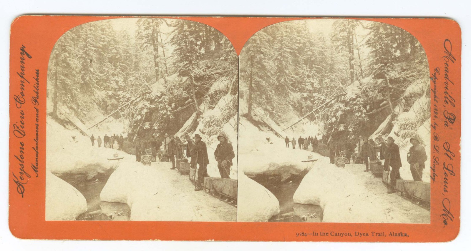G2220~ ALASKA KLONDIKE –Gold Miners Up Dyea Trail  c.1890s Stereoview