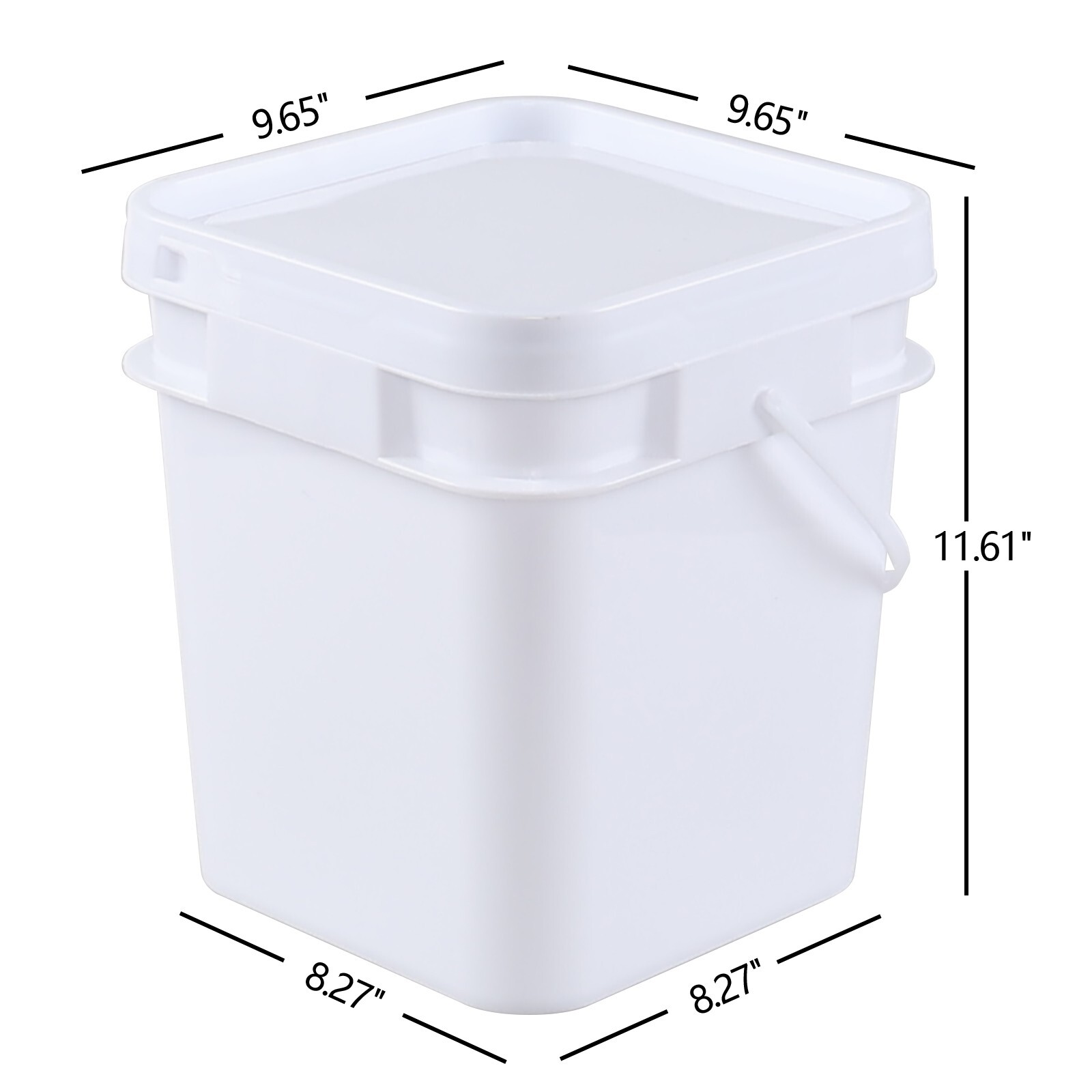 4-Pack 3 Gallon Square Food Grade Plastic Bucket Pail with Sealed Lid and Handle
