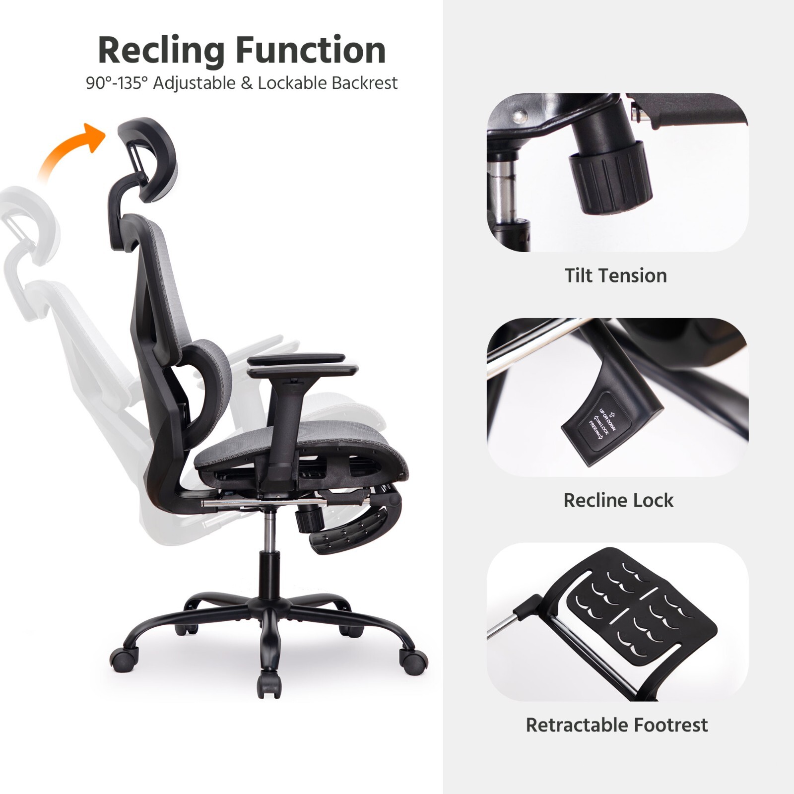 Deluxe Mesh Ergonomic Office Chair with Adjustable Lumbar Support - New Open Box