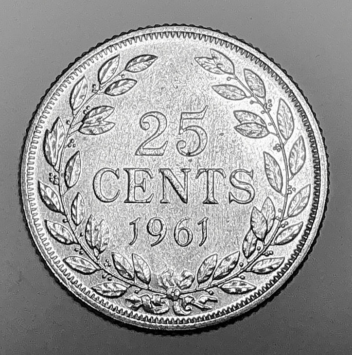 1961 Liberia 25 Cents KM# 16 90% Silver Republic of Liberia Philadelphia Mint