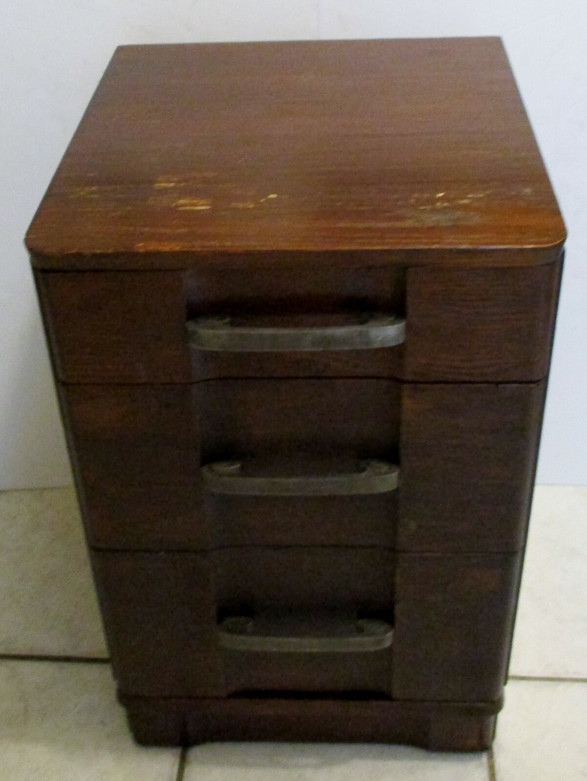 Mid-Century Modern Walnut Three-Drawer Nightstand in Style of Robsjohn-Gibbings