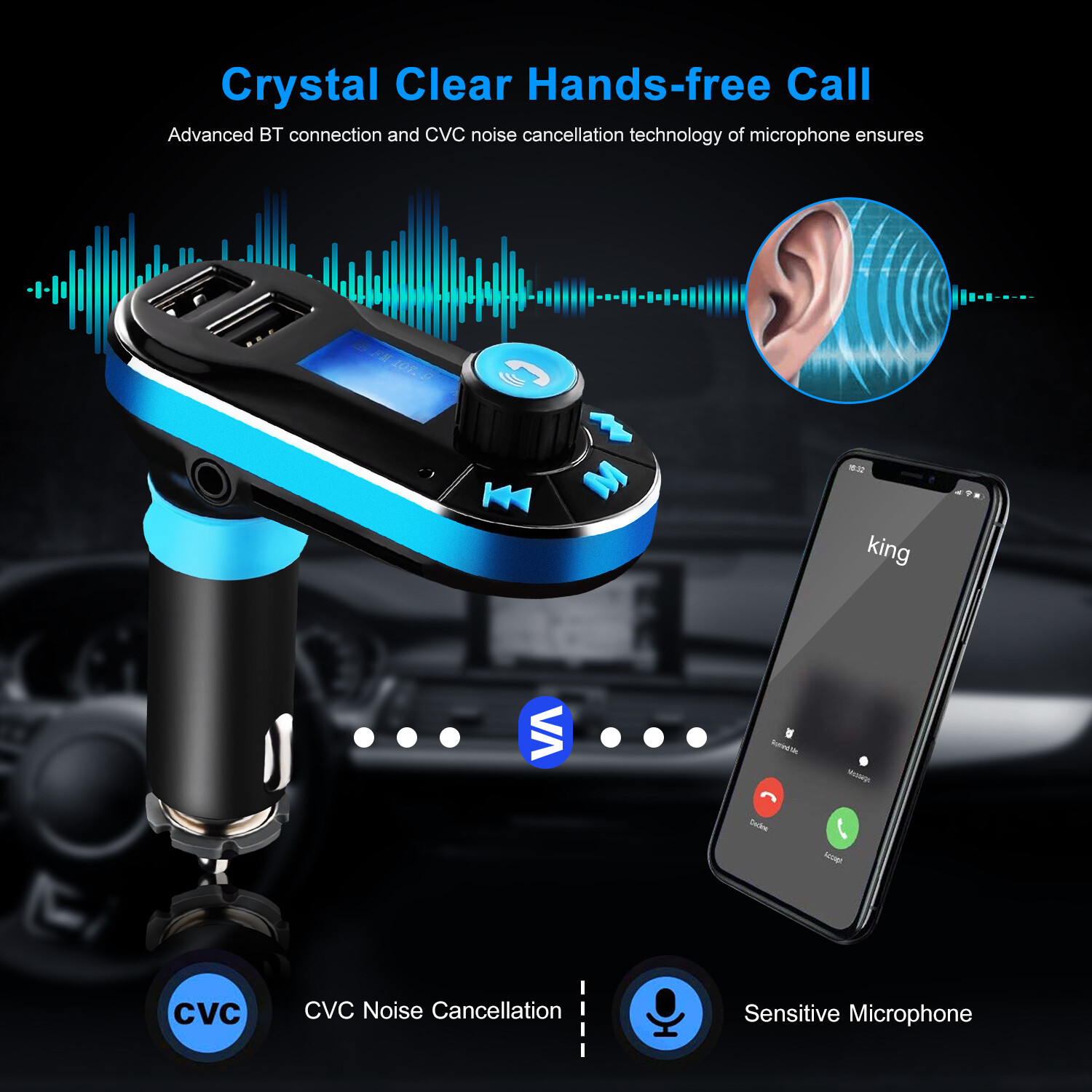 Wireless Car Kit MP3 Player FM Transmitter Radio 2 USB Ports Charger Hands free