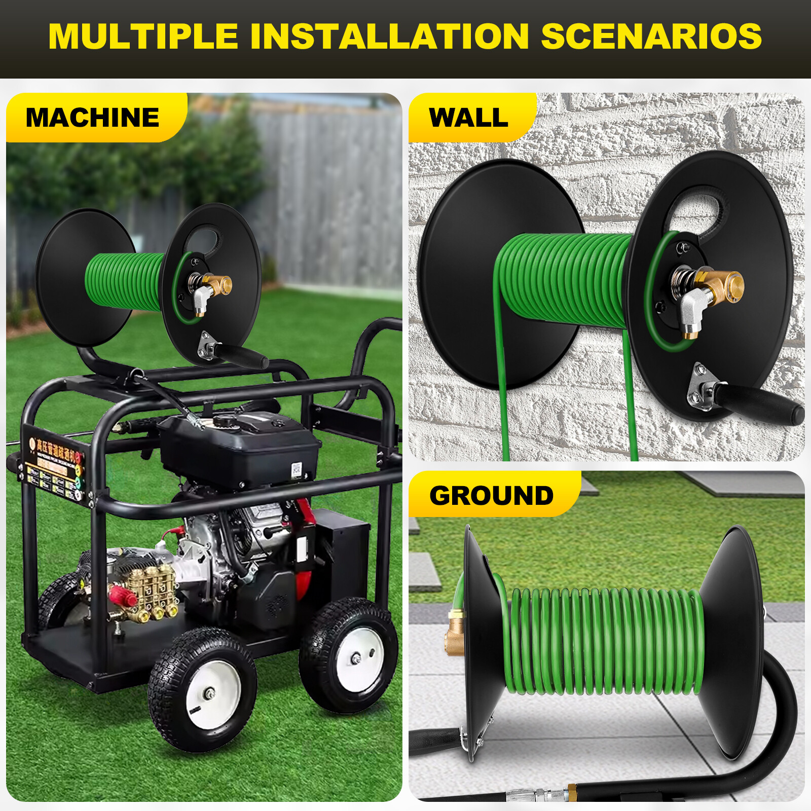 Pressure Washer Hose Reel W/ Jumper Hose for 3/8"NPT X100ft 4000PSI Retractable