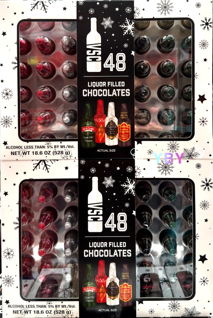 2 Packs VSC Liquor Filled Chocolates Gift Box 48 ct 18.6 oz Each, Total 96 ct