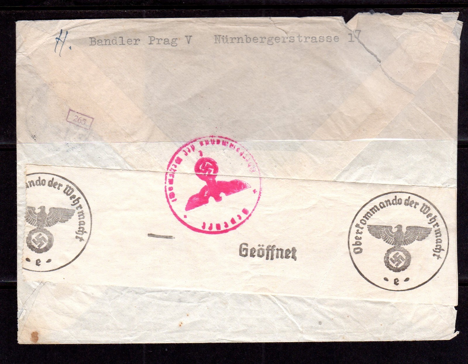 CZHECHOSLOVAKIA BOHMEN & MORAVIA 1941 WAR TIME NAZI CENCORED COVER PRAGUE