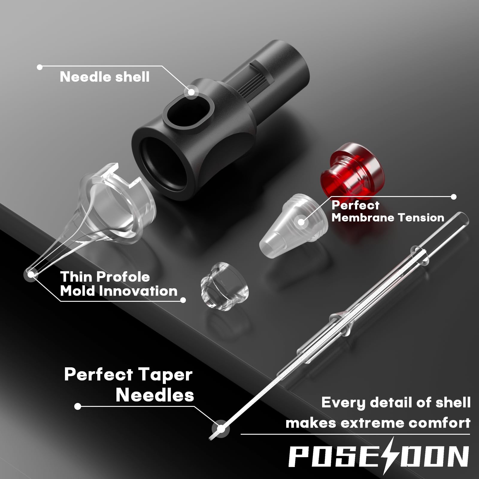 POSEIDON 50PCS Tattoo Cartridge Needles Assorted Mixed Size #12 Round Liner S...