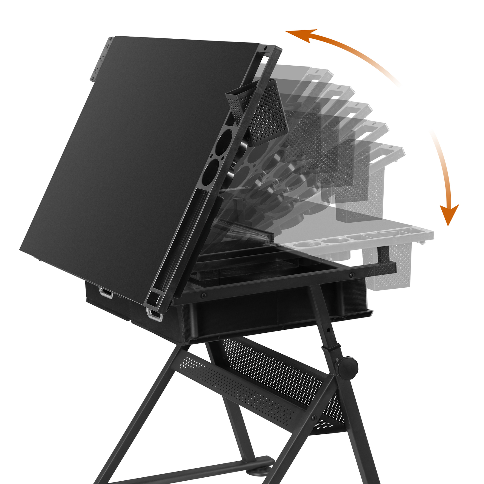 Drafting Table Drawing Desk Adjustable Tabletop w/Charging Station & Stool Black