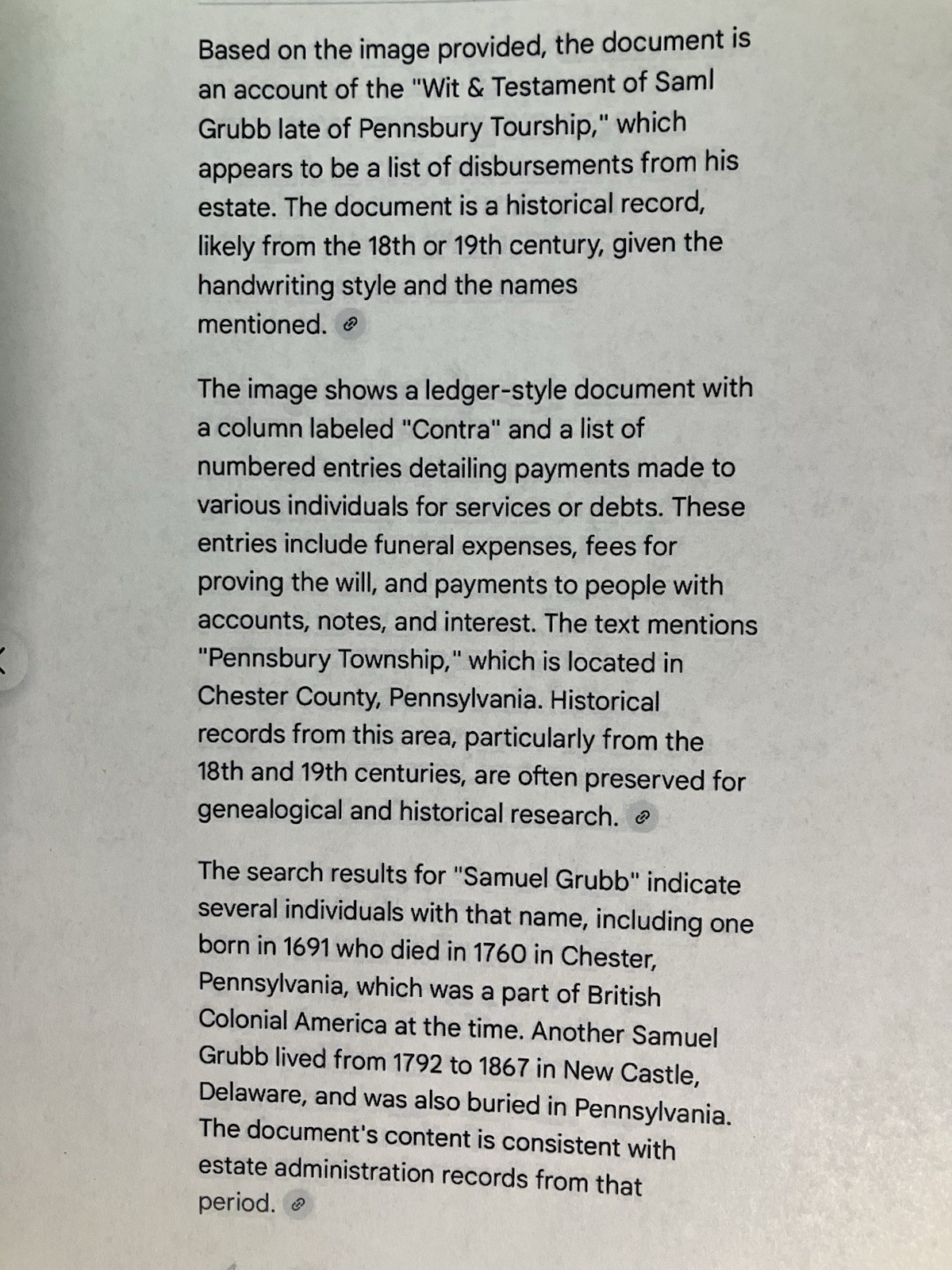 1777 - LEGAL DOCUMENT - "Last Will & Treatment" - SAMUEL GRUBB of Pennsbury, PA