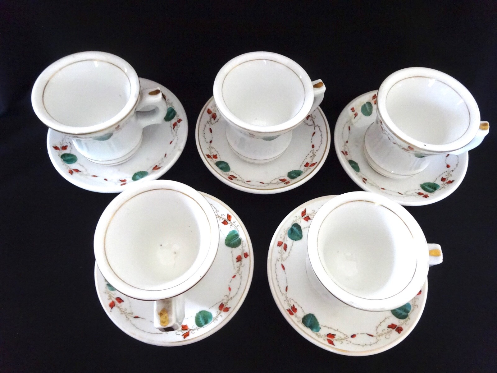 Vintage Espresso Cups Brulots French Bistro 5 Coffee Antique White Green Mug...