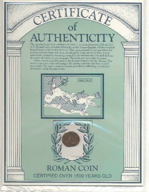 Ancient Rome Coin from the 4th Century 1500 Years Old COA Display Card Included