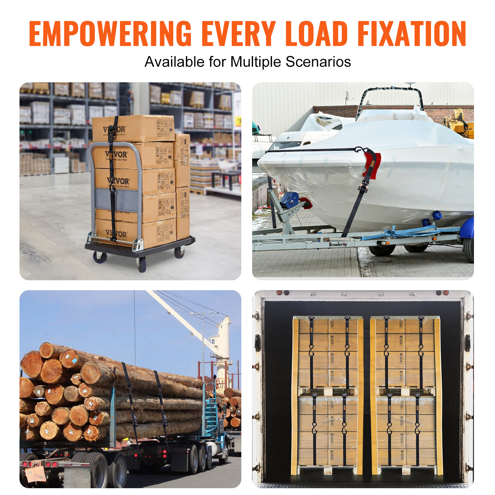 VEVOR 4 Pack 1"x 15' Ratchet Straps Tie Down Straps Heavy Duty w/ S-Hooks