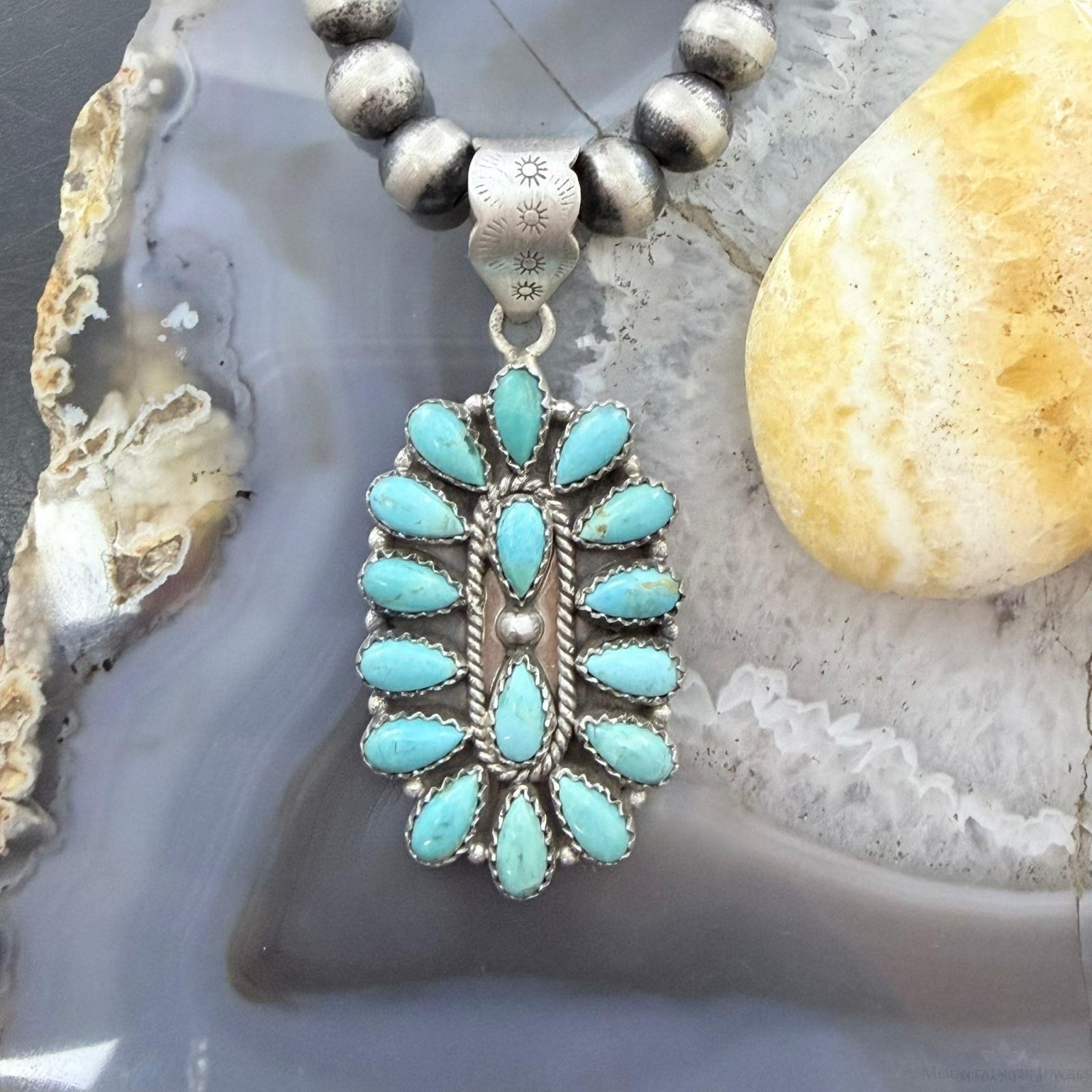 Sterling Silver Southwestern Style Turquoise Decorated Cluster Pendant For Women