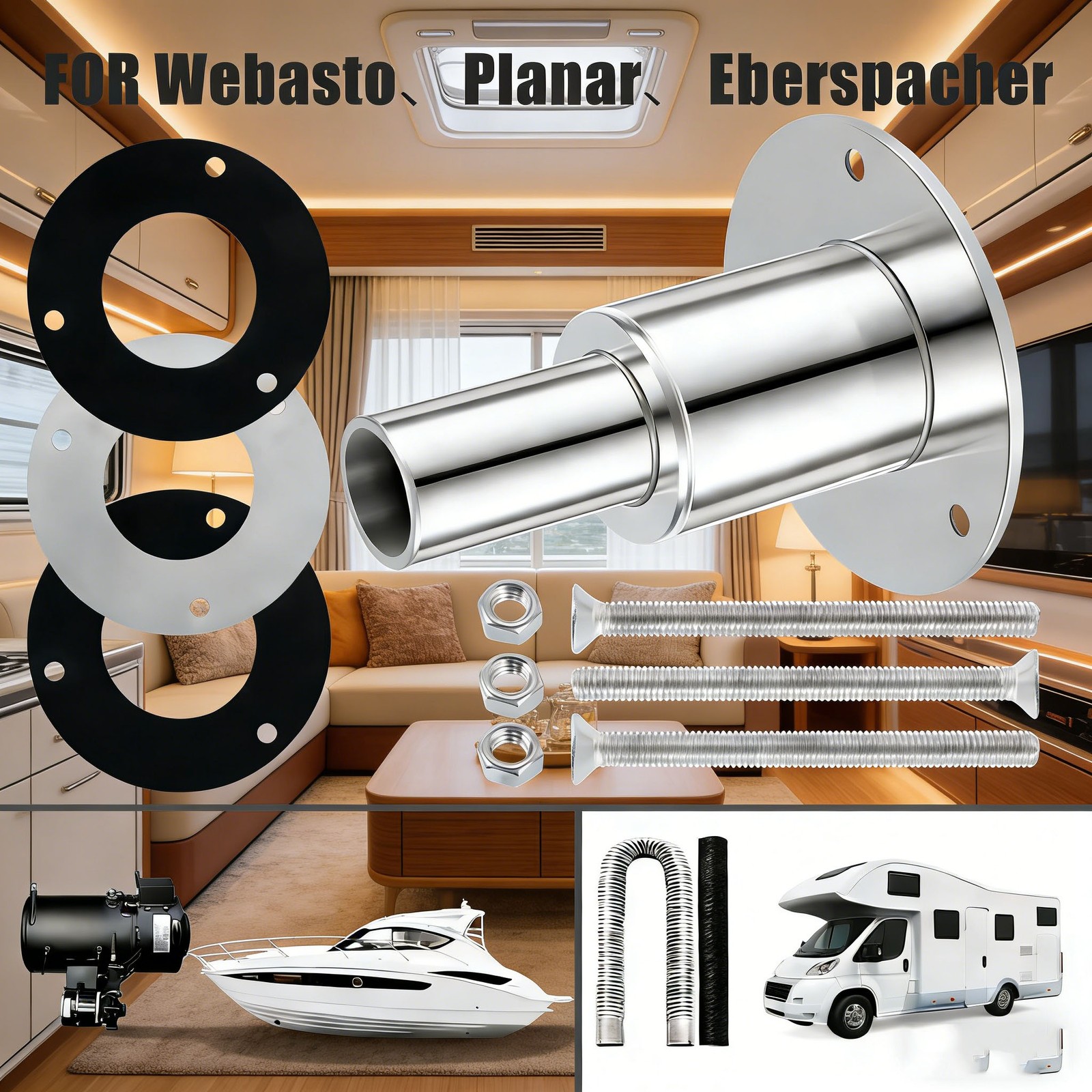 Marine Diesel Heater 24mm Thru Hull Exhaust Skin 316 Stainless Boat