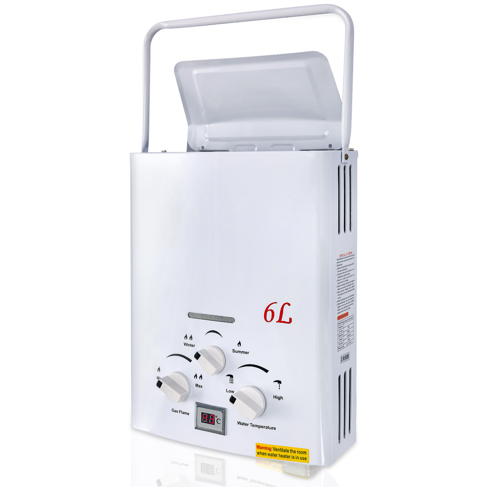 Portable LPG Propane Gas Hot Water Heater 6L Tankless Instant Boiler Outdoor RV