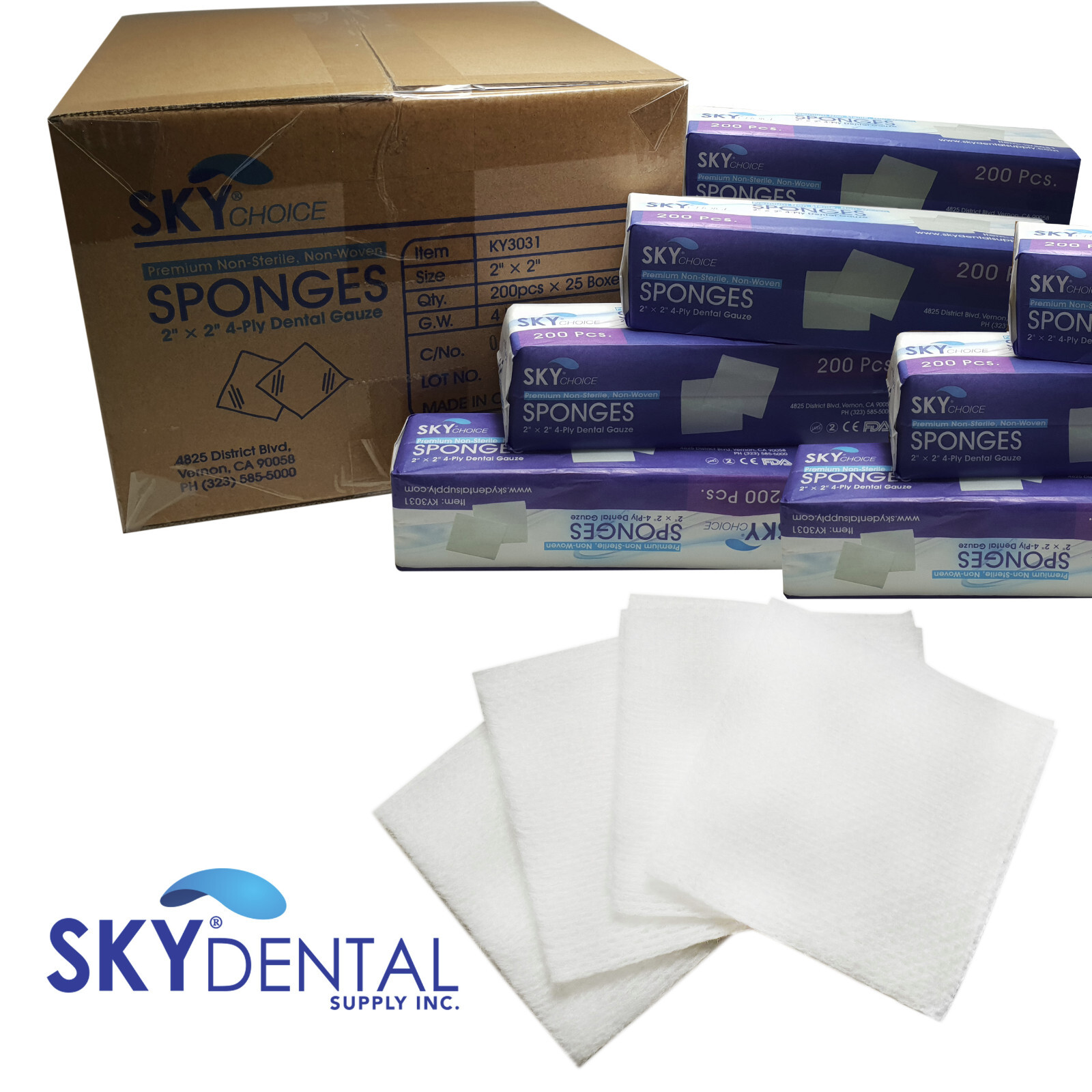 5000-2000/pack Cotton Gauze 4 Ply Dental Sponge 2x2 or 4x4 Non Woven NS