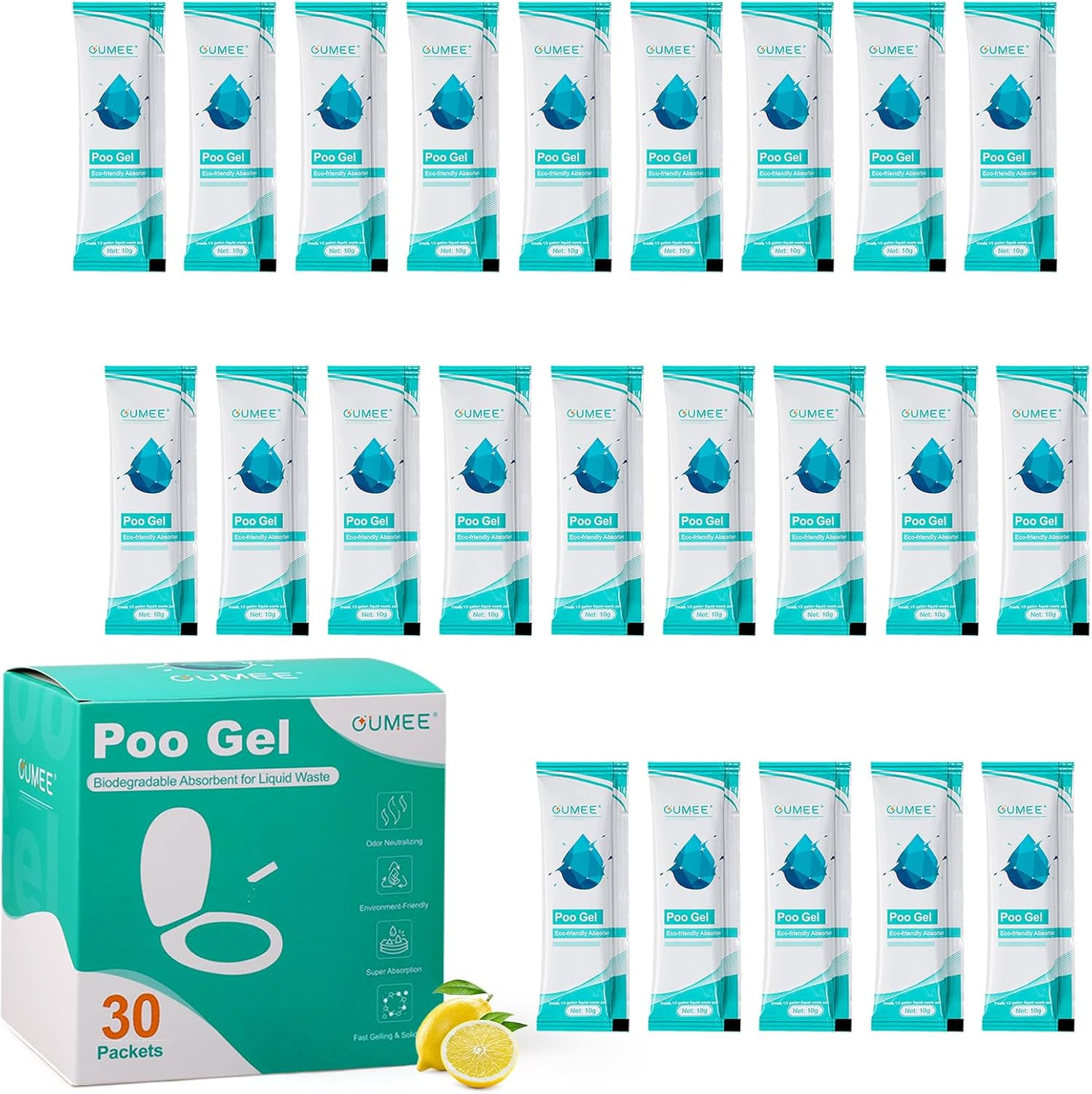 30 PACK Poo Gel for Portable Toilet Camping Toilet Powder for Potty Bags