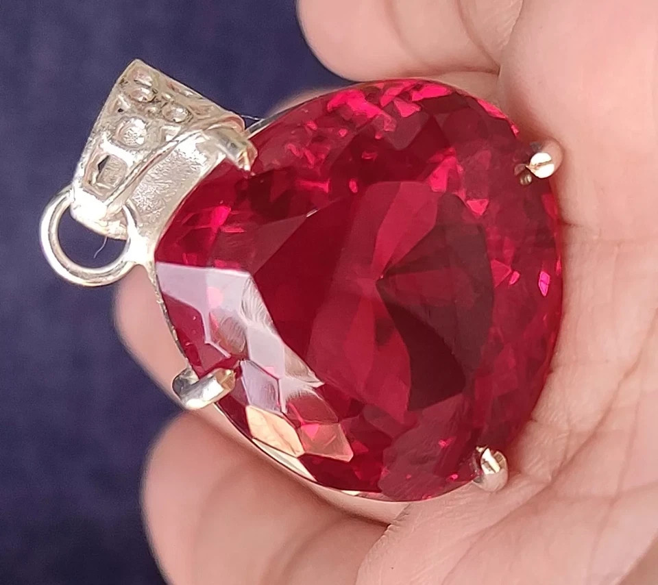 Certified 70 Ct Natural Red Red Ruby 925 Solid Silver Pendant Loose Gemstone