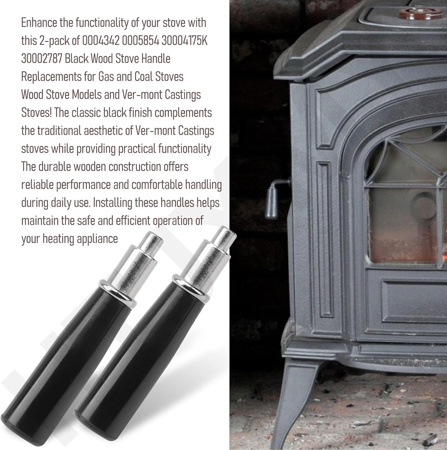 2PACK 0004342 WOODEN STOVE HANDLE REPLACEMENT FOR VERMONT CASTINGS STOVES W
