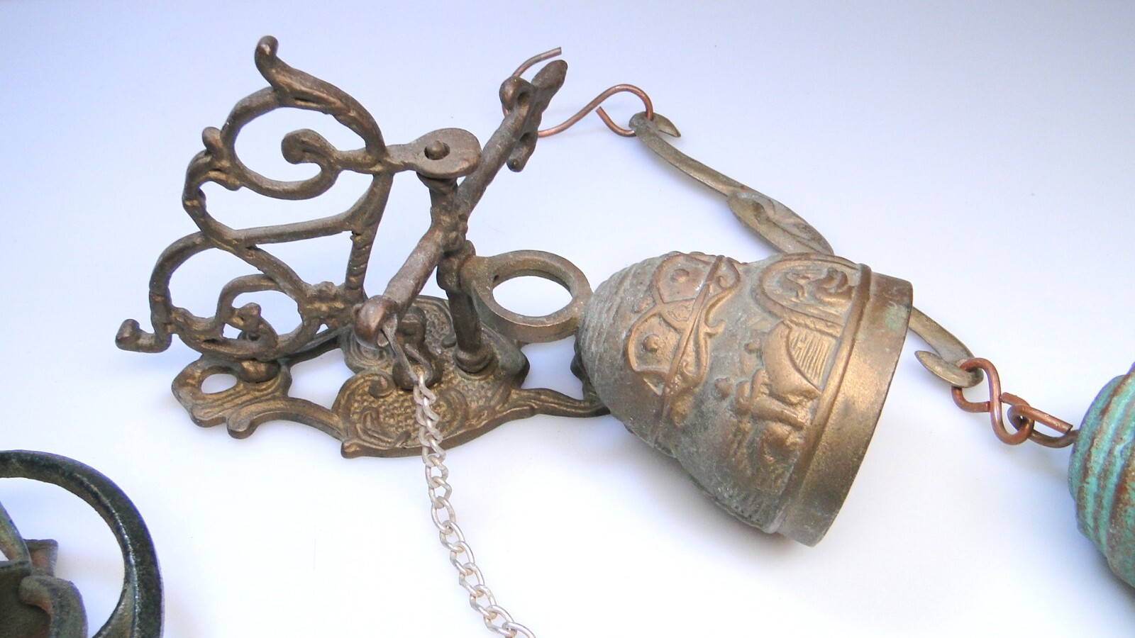 Estate Cast Iron Ornate Brass or Bronze Hanging Bells Asian Sculpture Bell Lot