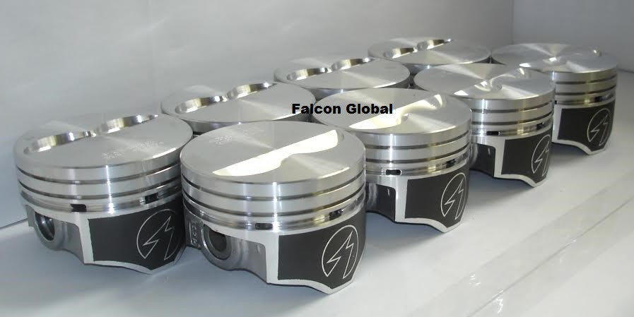 SPEED PRO Hypereutectic Coated Flat Top 2vr Pistons Set/8 Chevy SB 350 9.7:1 STD