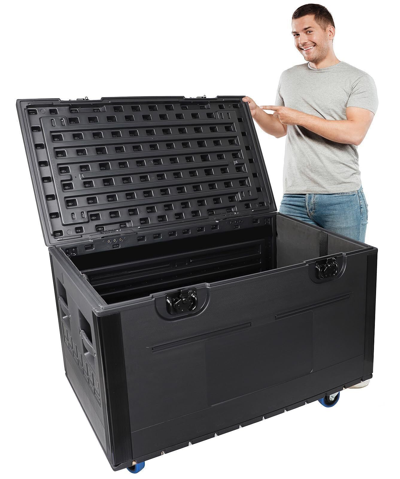 Cable Trunk ATA Road Case Utility Road Trunk Flight Case w/ Wheels for DJ