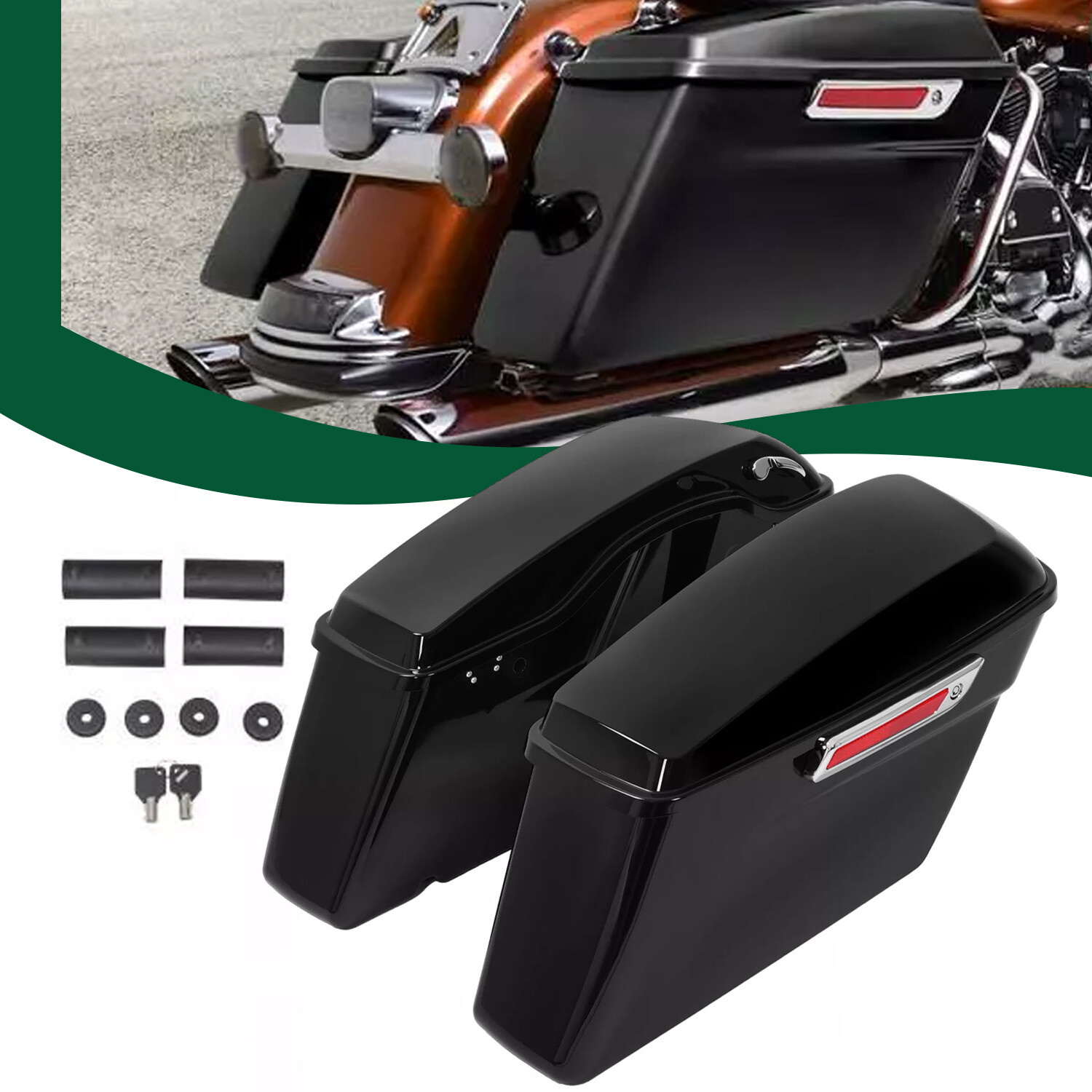 Vivid Black Hard Saddlebags Saddle Bags For Harley Street Road King Glide 94-13