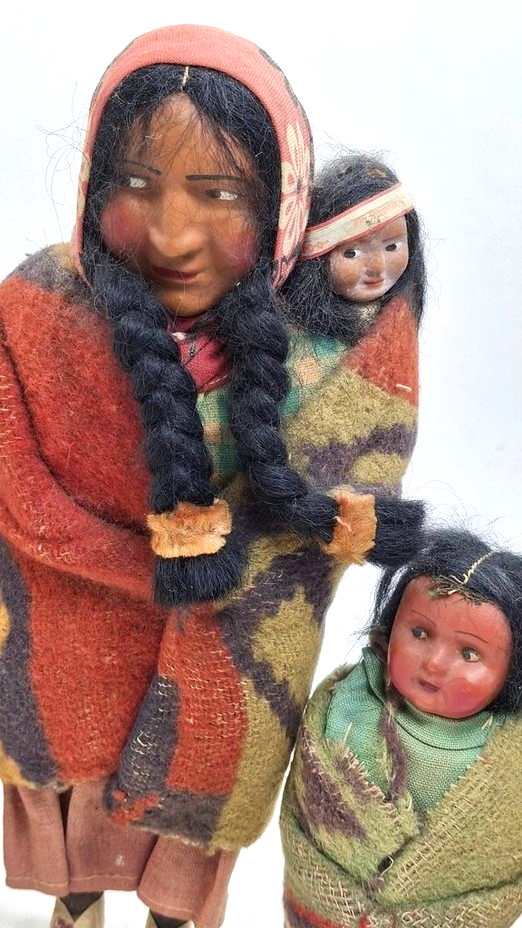 Skookum Bully Good Indian Native American Dolls ~ Lot of 4 Mom baby, 3 children