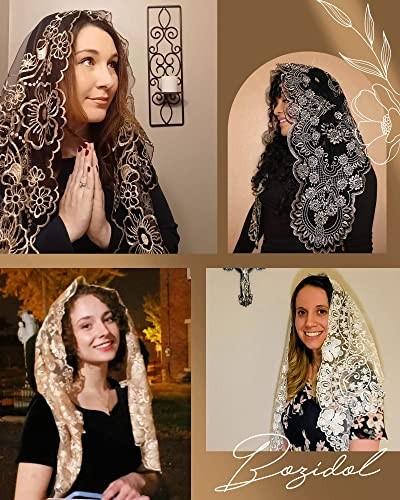 Spanish Catholic Lace Veil - Virgin Mary Embroidery Church Black Gold-3