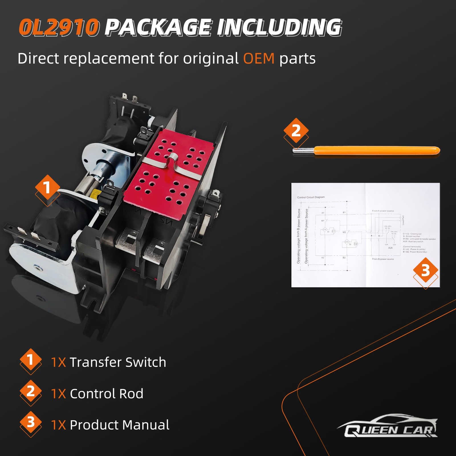 0L2910 Transfer Switch 100A with Handle Fit for Generac 100 Amp 2P 250V...