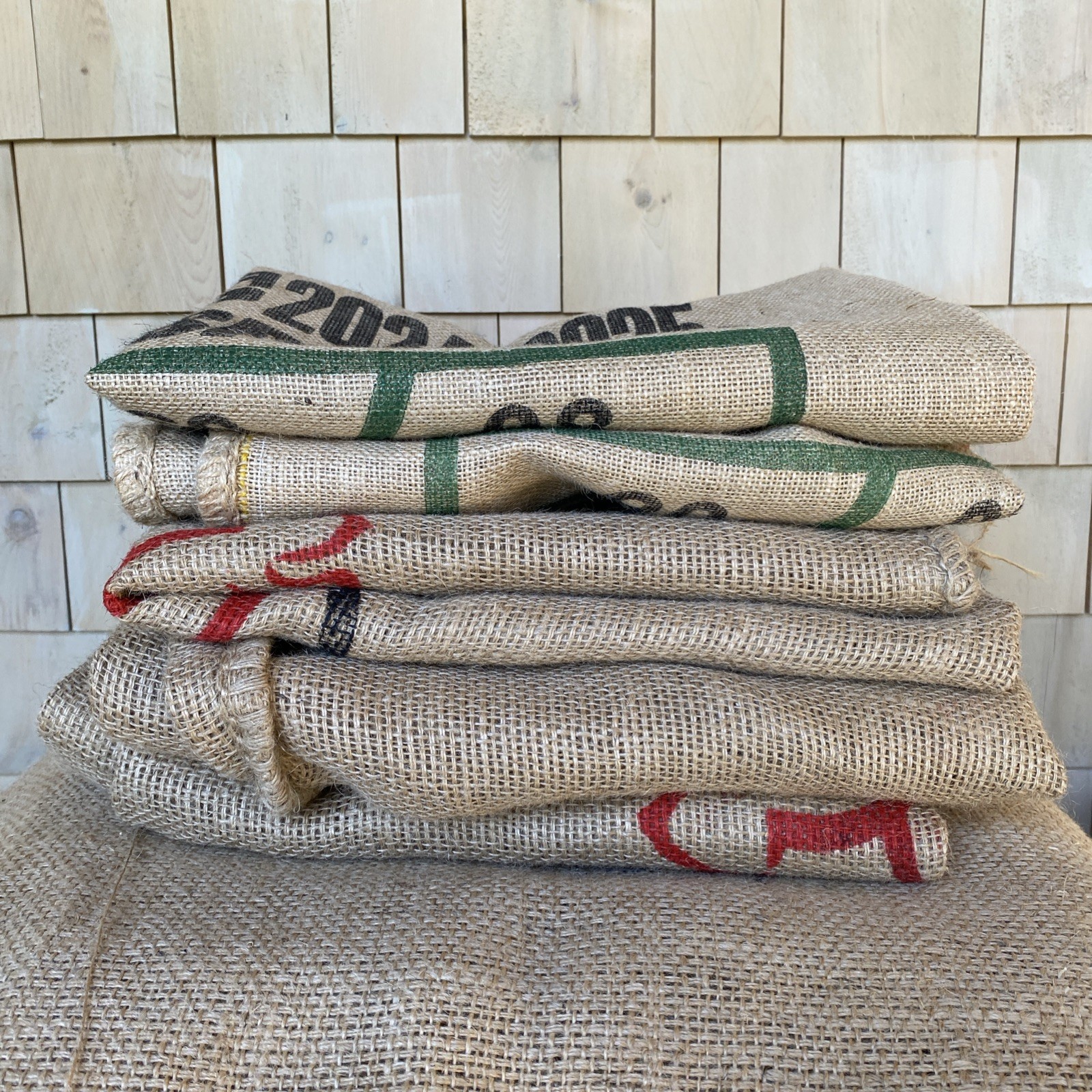 Lot of 5 Burlap Jute Organic Coffee Bags Crafting Home Decor International