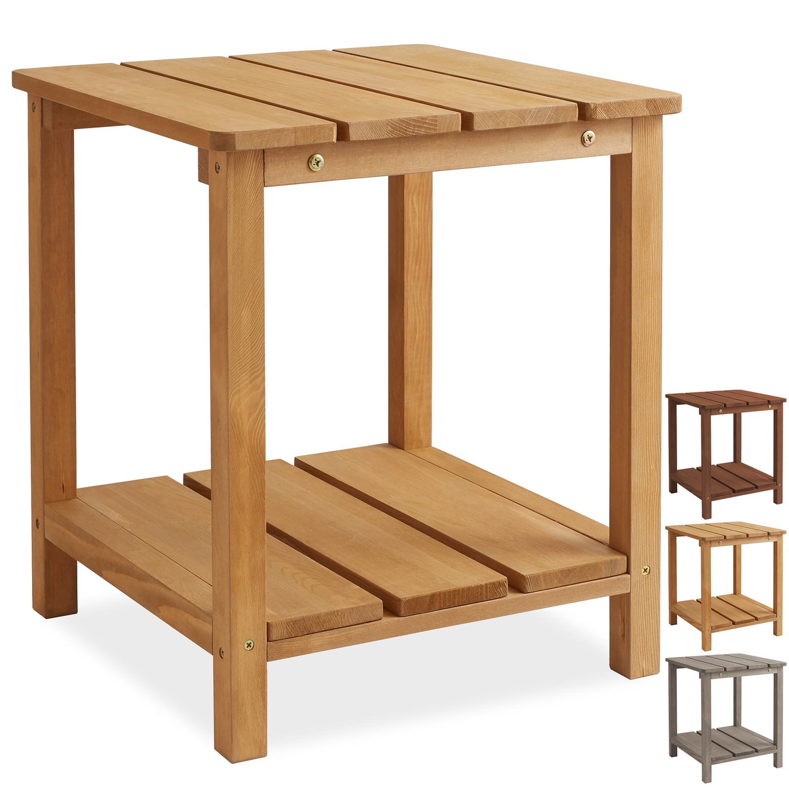 Wood Adirondack Side Table with Shelf for Patio and Deck