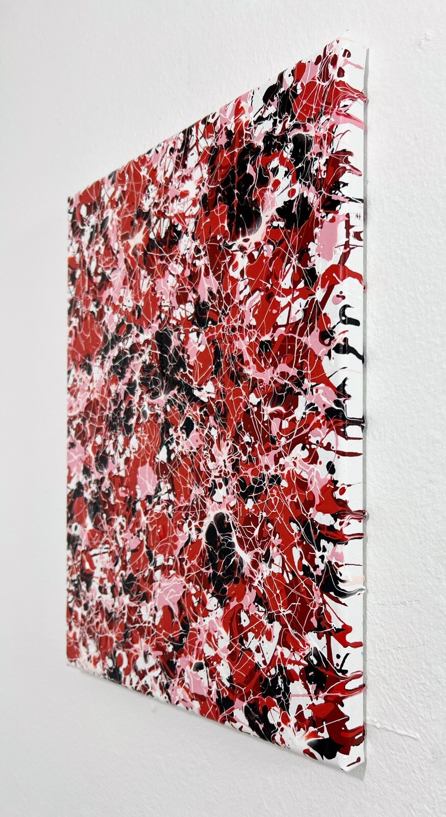 Original Artwork Acrylic on Canvas Painting Mid Century Red Pink Black Art