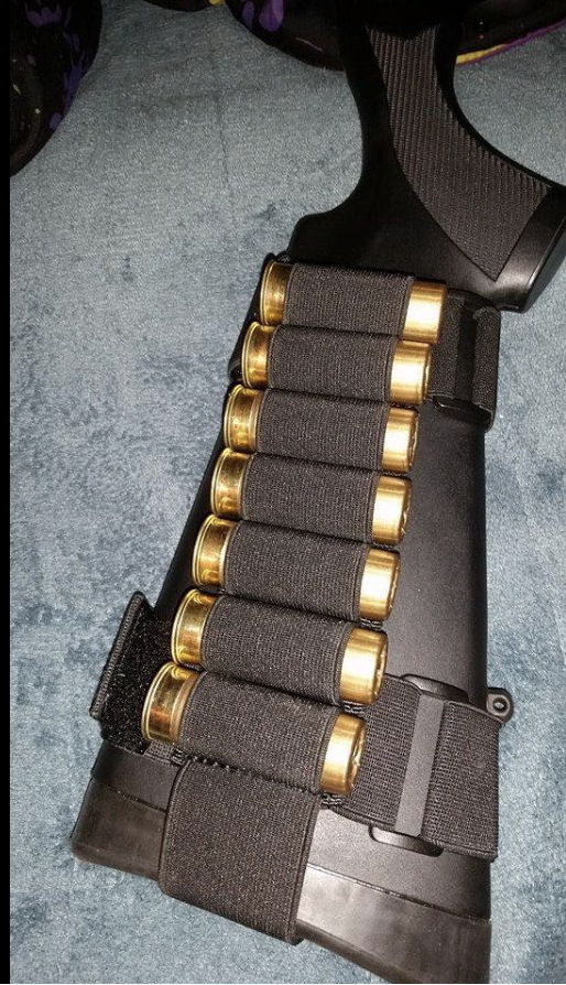 7 Round Tactical Shotgun Stock Shell Holder Ammo Carrier Hunting Pouch Strip