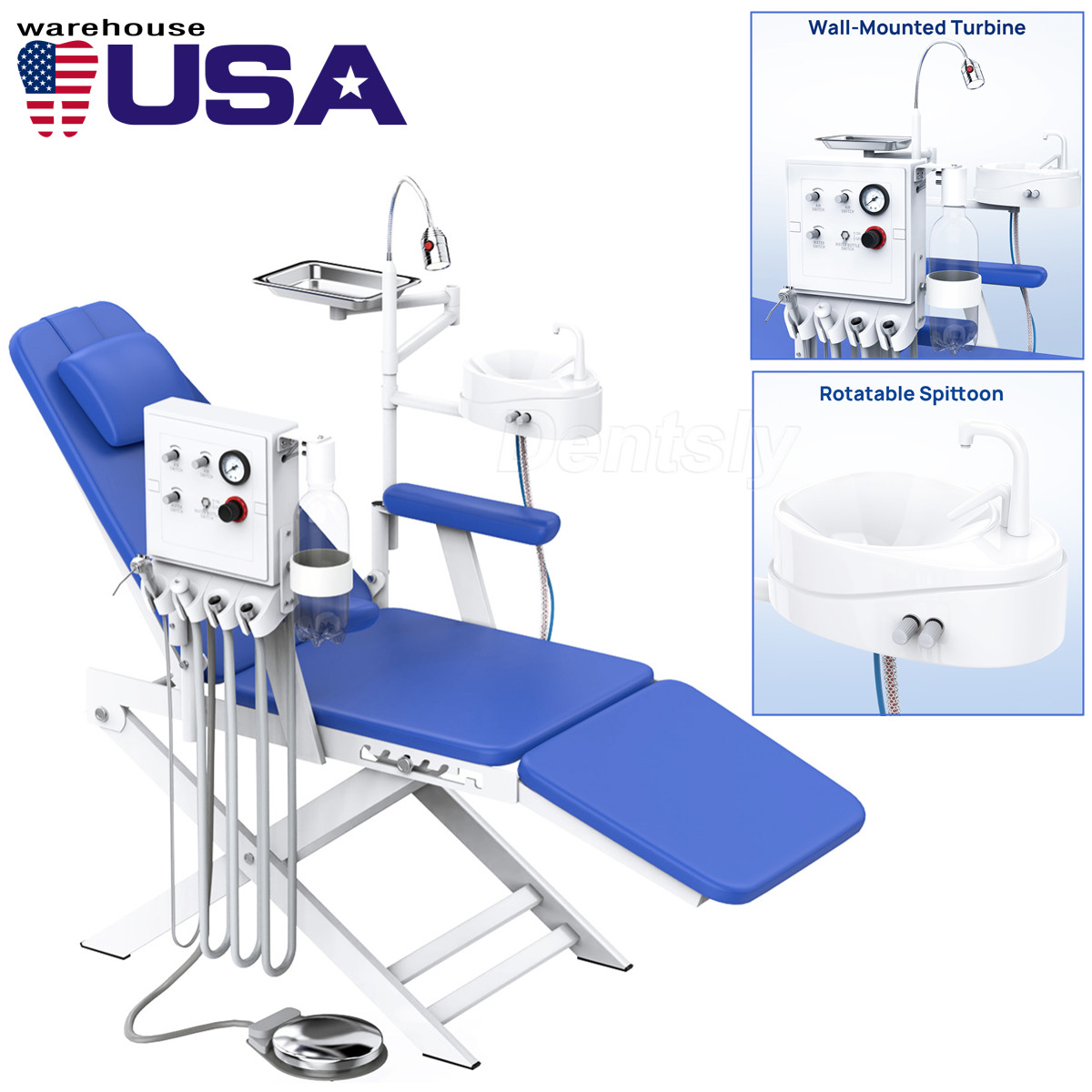 Silla dental portatil plegable con unidad de turbina de air escupidera Luz LED
