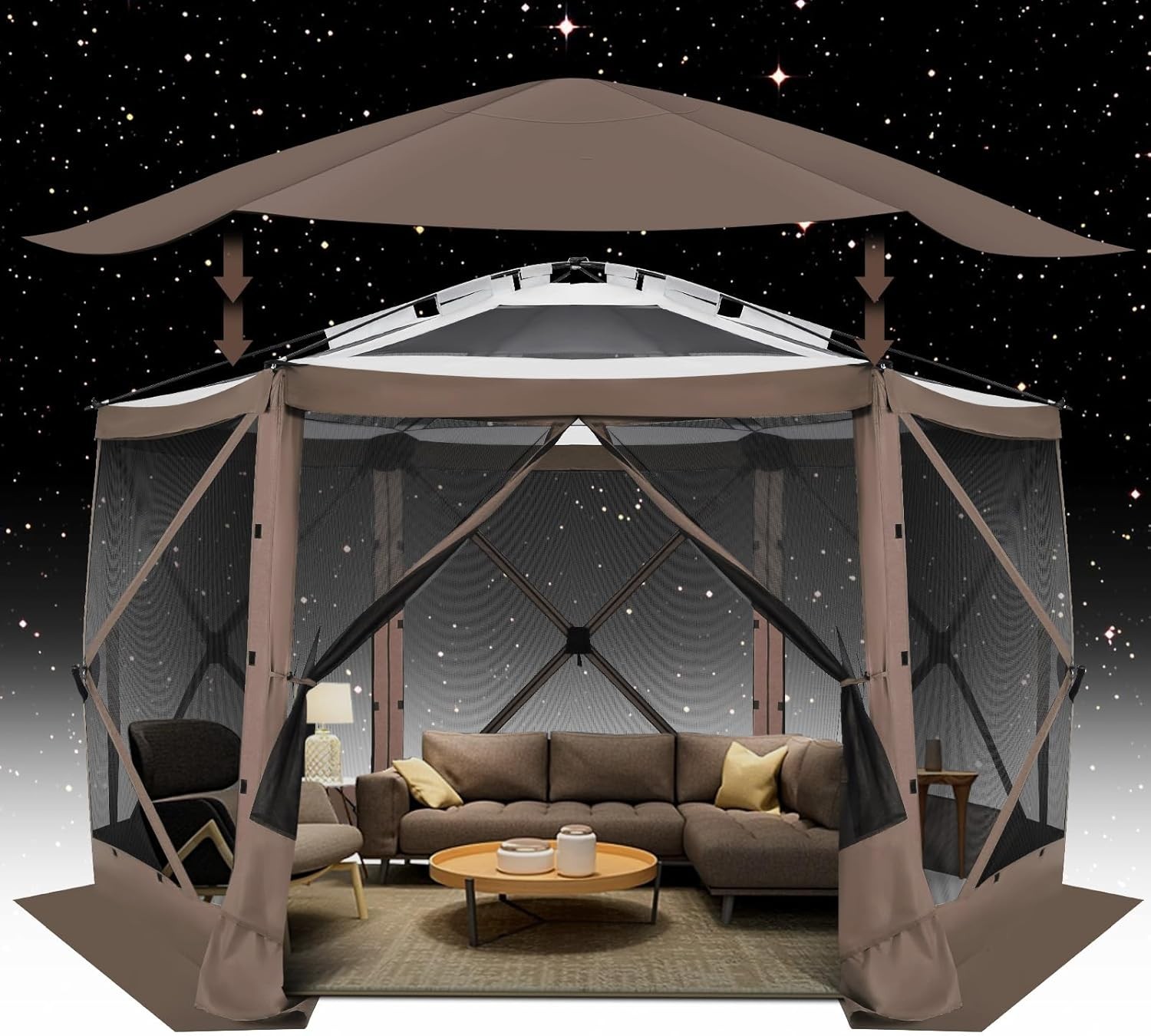 12'x12' Pop up Gazebo Screen Tent Starry Sky Sunshade Screen House for Camping