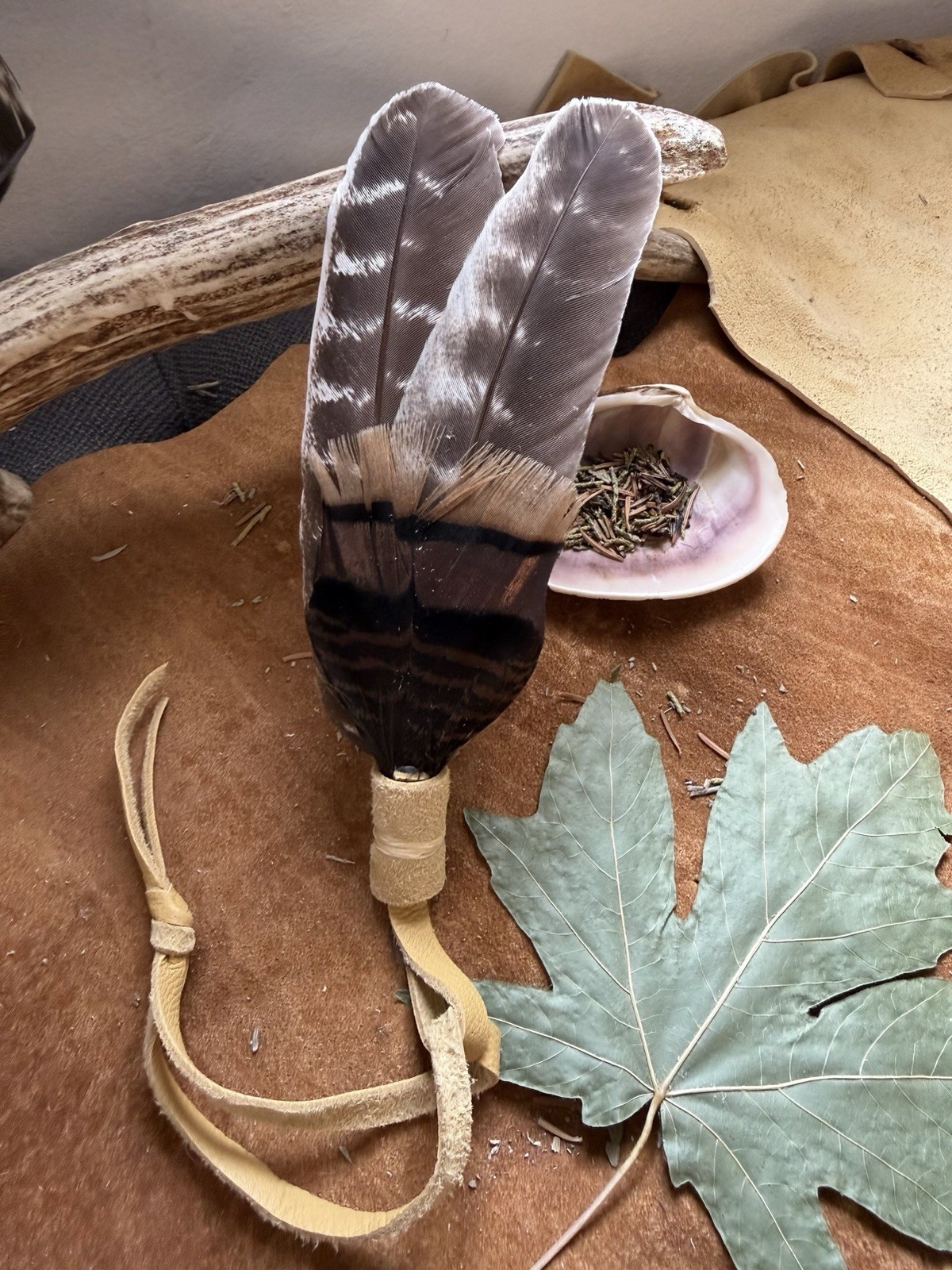 Native American wing feather hair tie regalia pow wow turkey feather hair tie