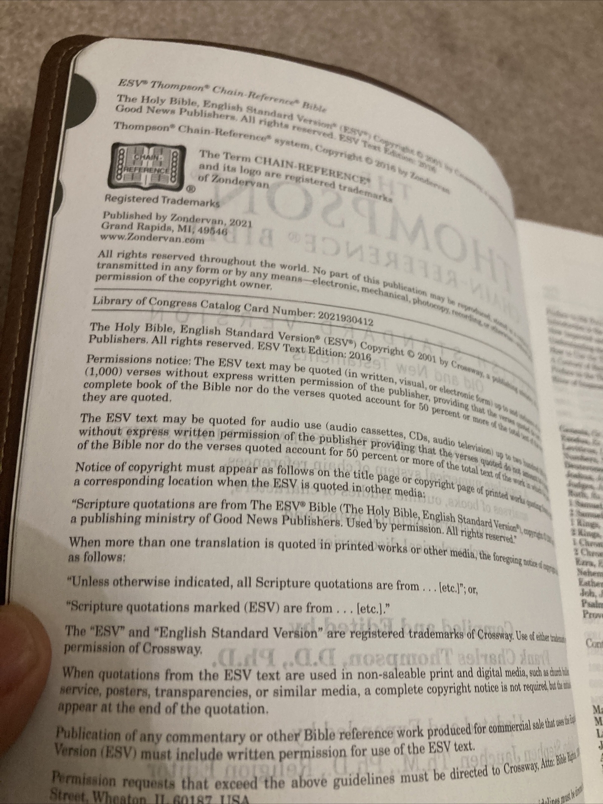 ESV THOMPSON CHAIN REFERENCE BIBLE RED LETTER THUMB INDEXED BROWN LEATHER SOFT