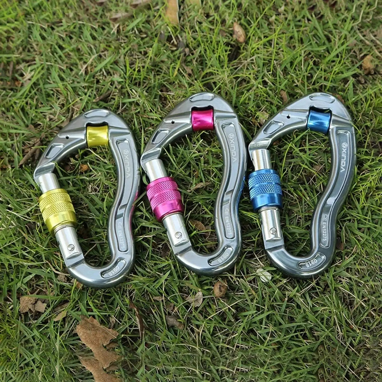 25KN Rock Climbing Carabiner with Pulley Wheel Screwgate Locking Carabiner Clip