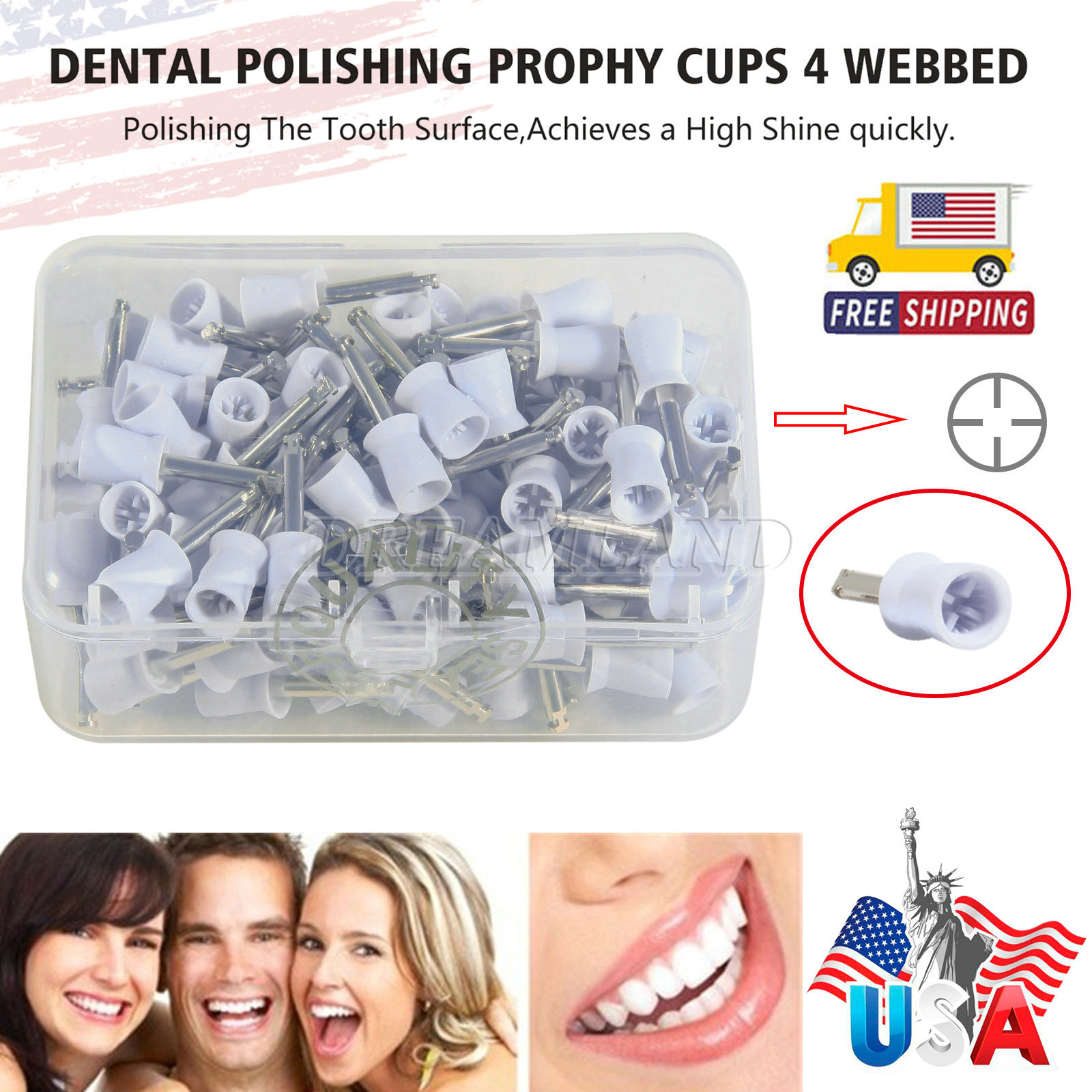100pc Dental Prophy Polishing Cup Cups For Contra Angle Handpiece Latch CE
