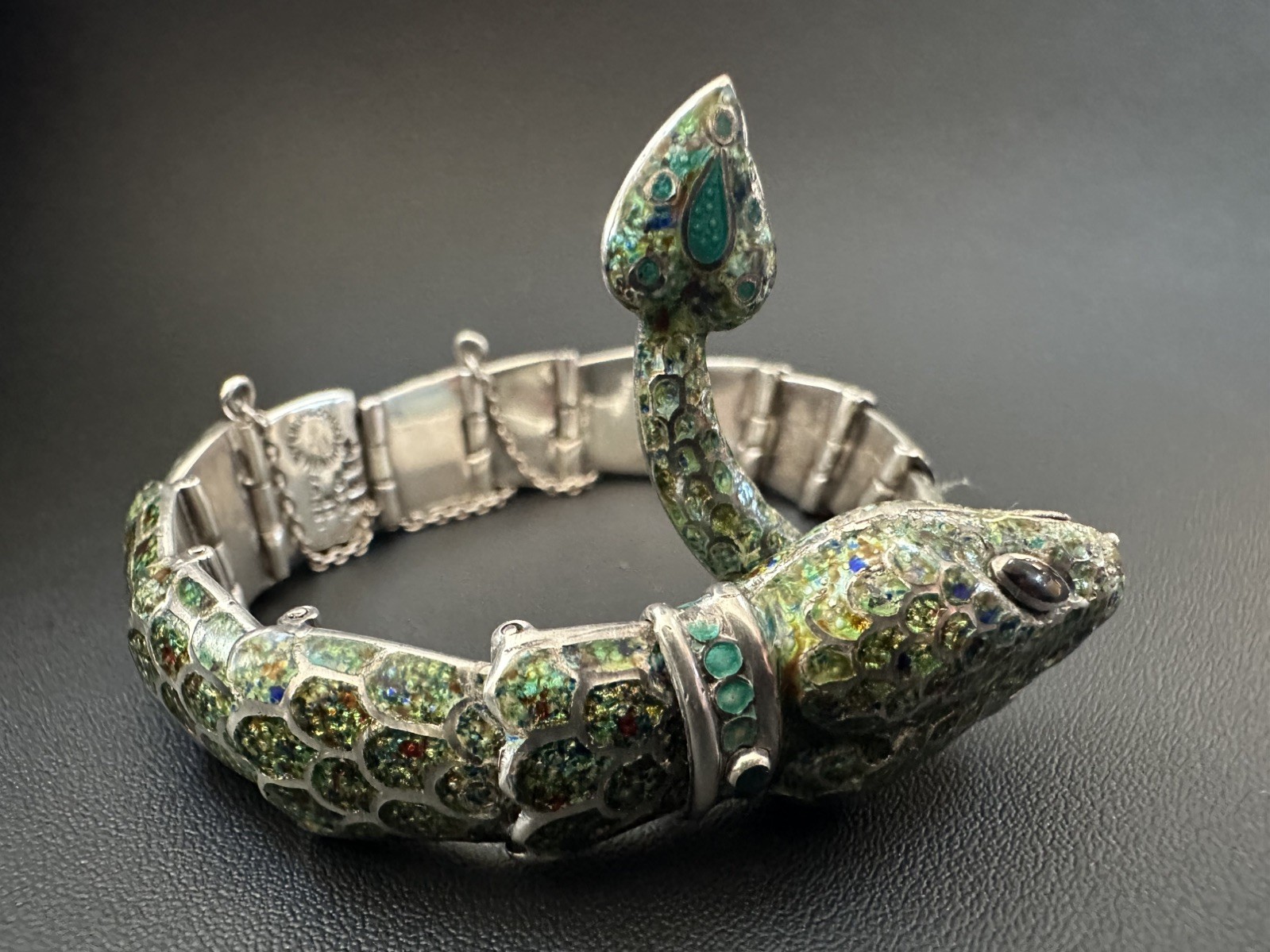 Margot de Taxco Enameled Sterling Silver Serpent Bracelet Mid-Century Modern