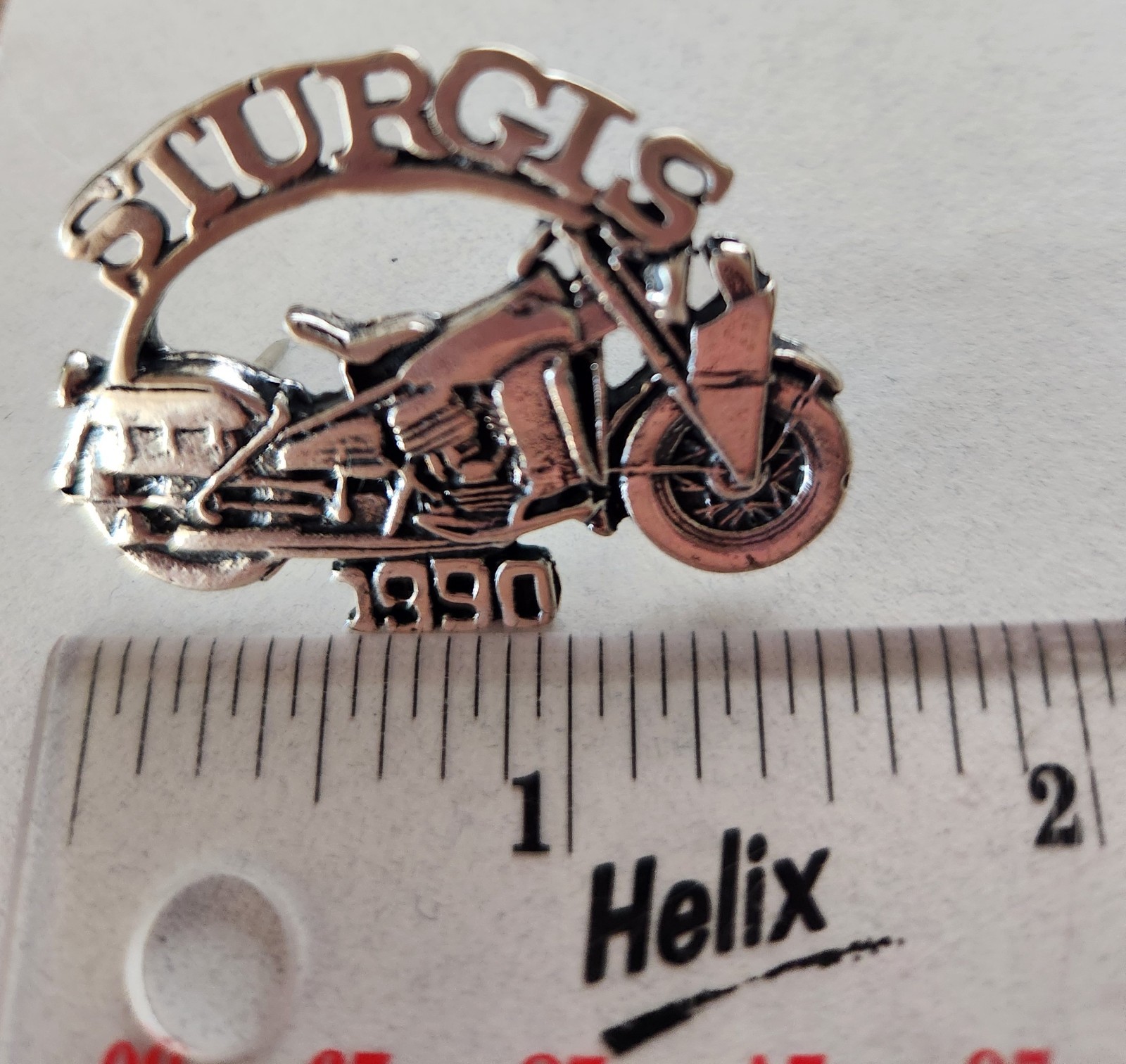 Rare Vintage 1990 Sturgis Sterling Silver Motorcycle Pin in Box