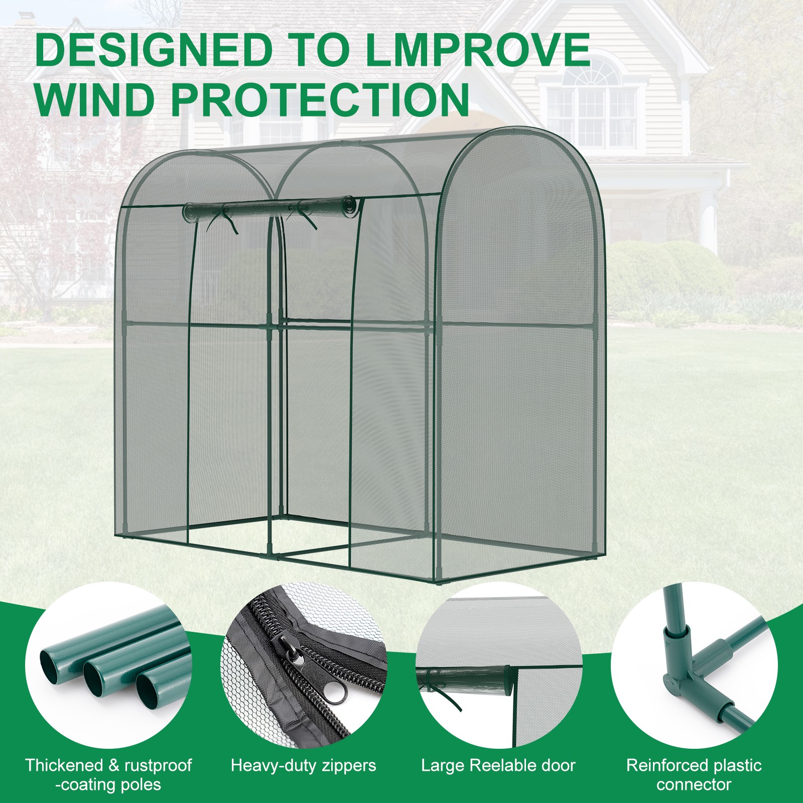12x4x6FT Walk-in Mesh Crop Cage Plant Cover Protection Tent For Vegetable