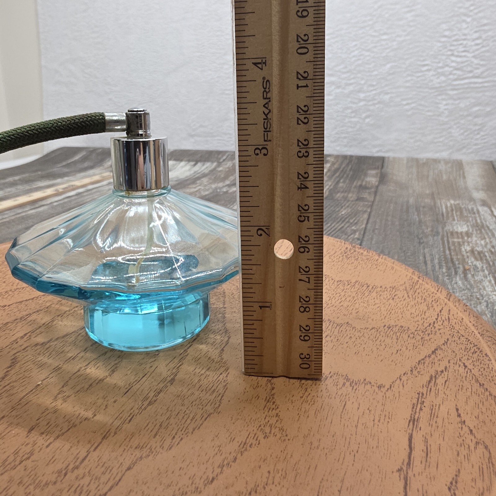 Vintage 4" Diameter Blue Perfume Bottle Atomizer With Tassle Glamor Era