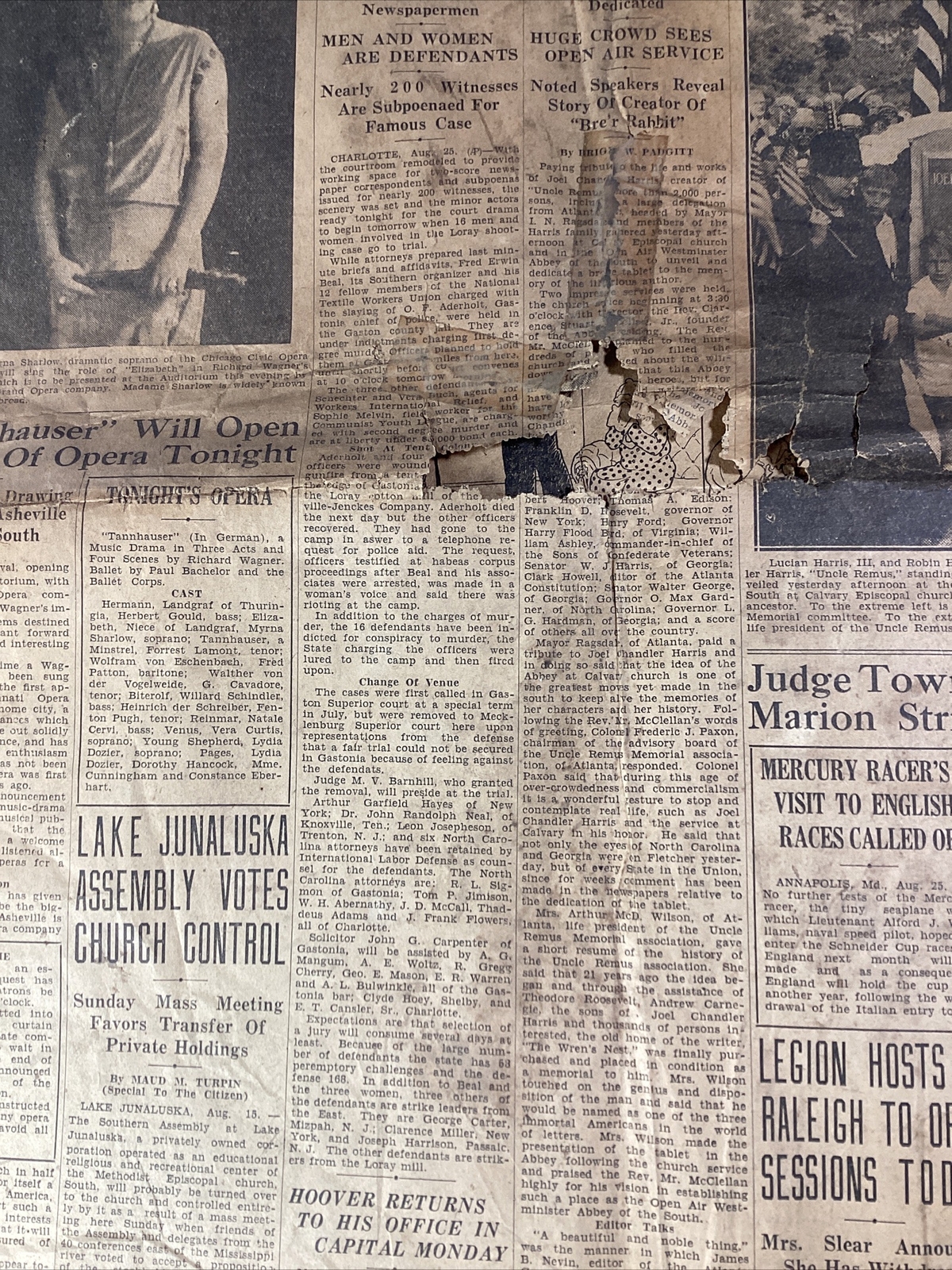 Ashville NC Newspaper Aug 26, 1929 Opera Zeppelin Israel Uncle Remus Great Ads!