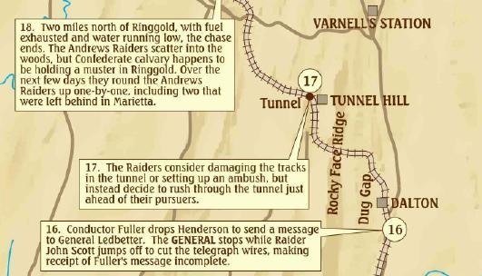 Great Locomotive Chase. The General. Georgia Railroad. Civil War Historical Map