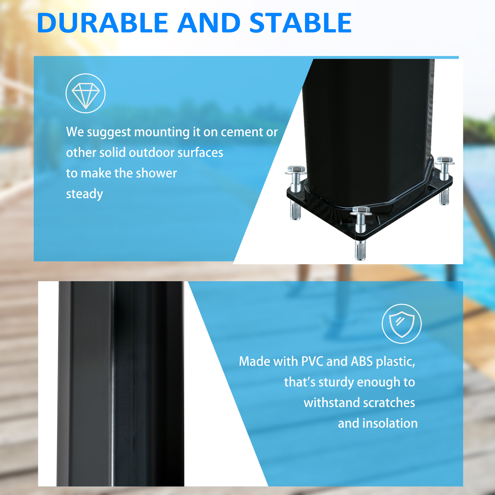 Outdoor Solar Shower w/ Hot and Cold Adjustment for Poolside Beach Pool Spa